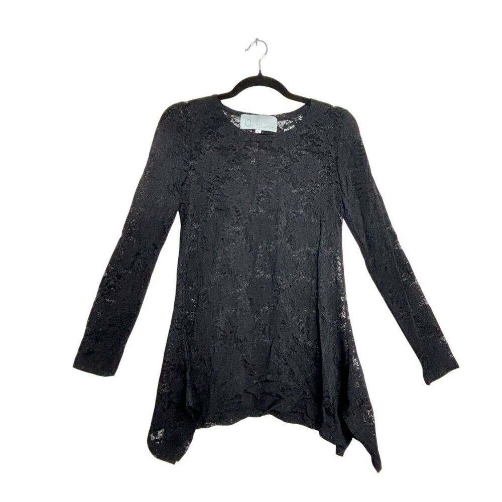 O2 Collection Women's Floral Lace Long Sleeve Tunic Top in Black - Sz M - New